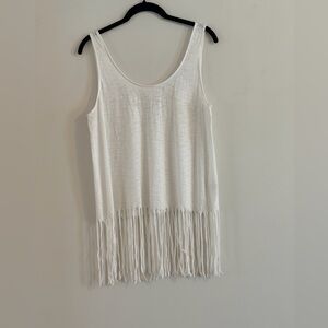 Express White Fringe Scoop Tank Size M